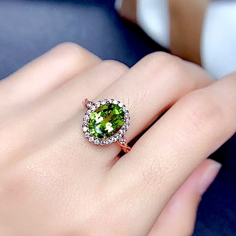 STERLING SILVER ROSE GOLD PERIDOT RING - Picture 7 of 8